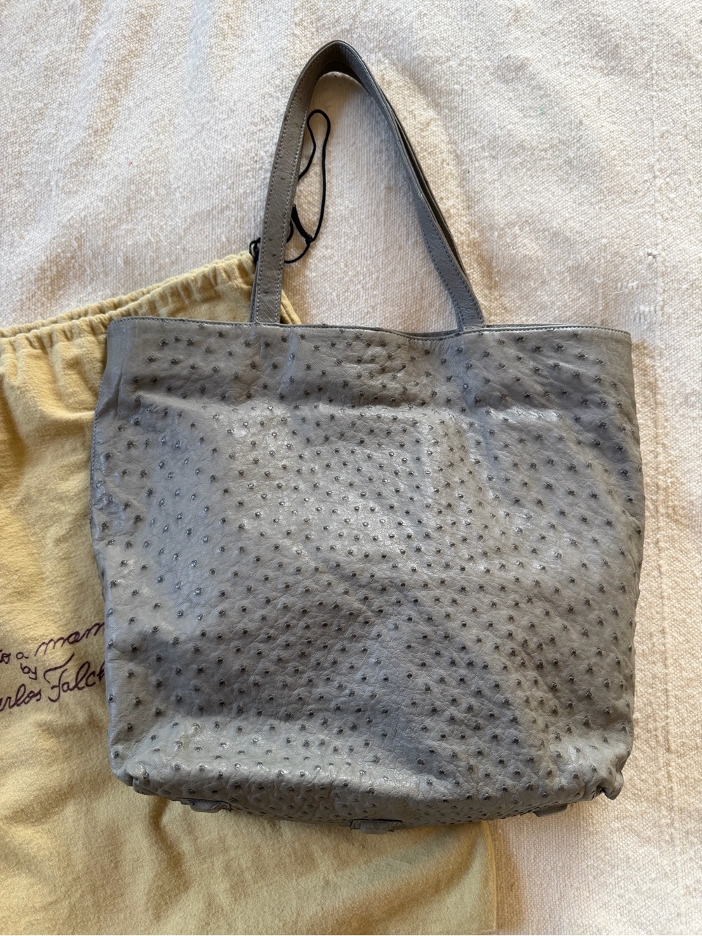 Gray Ostrich Leather Tote - Picture 2 of 12